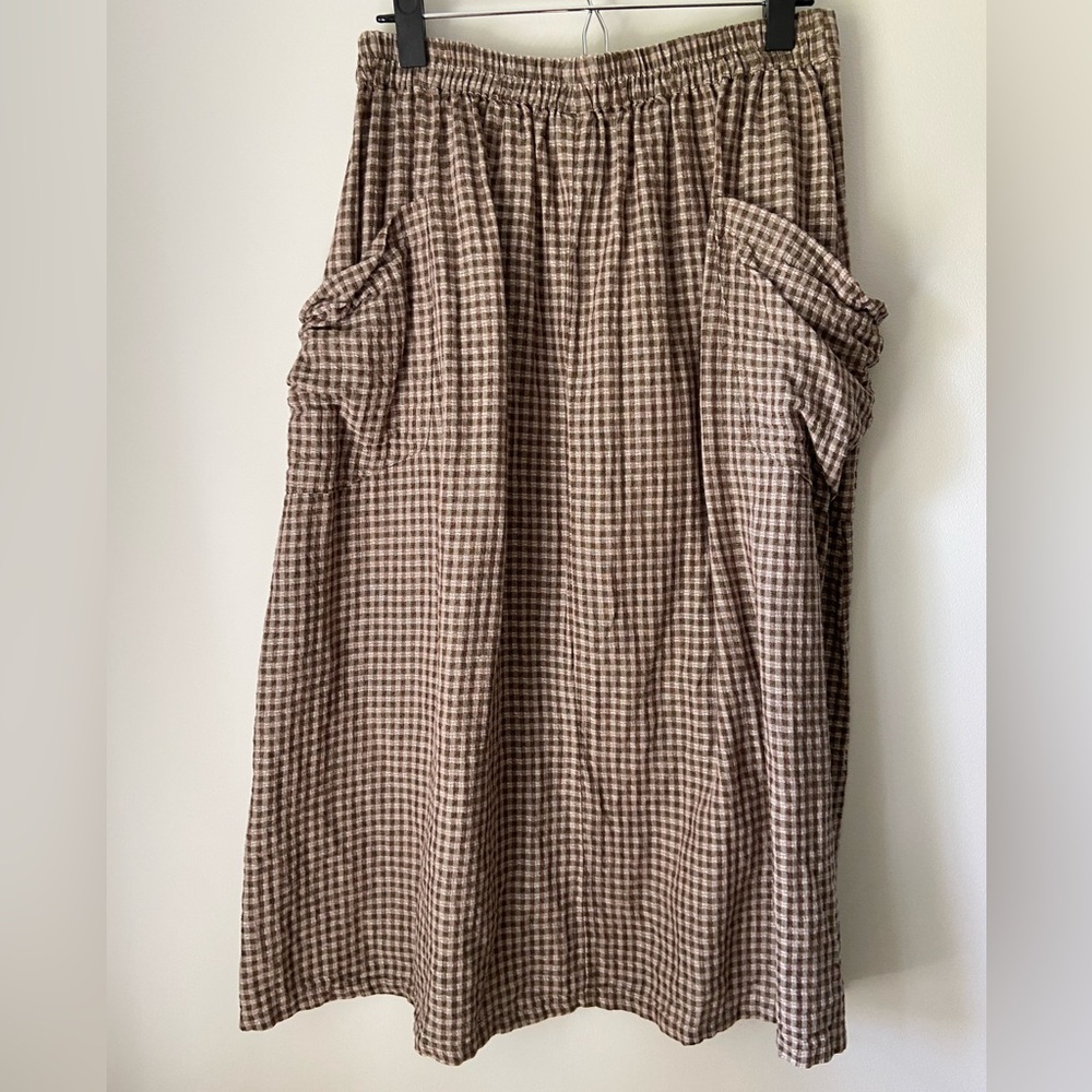 Lintico brown gingham linen skirt